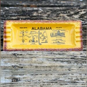 Vintage State of Alabama Ceramic Yellow & Brown Souvenir Ashtray Trinket Tray M7